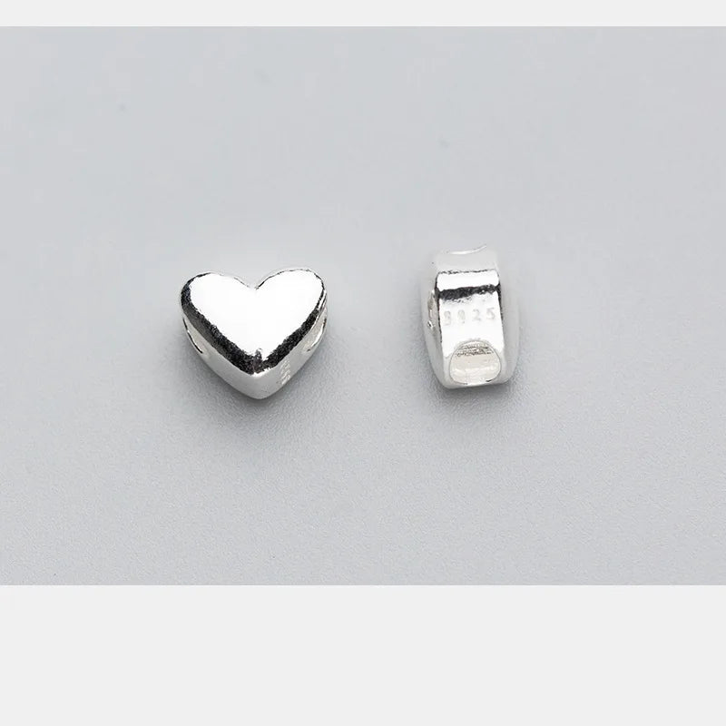 2pcs 925 Sterling Silver Heart Spacer Beads for Bracelets DIY Jewelry Gift