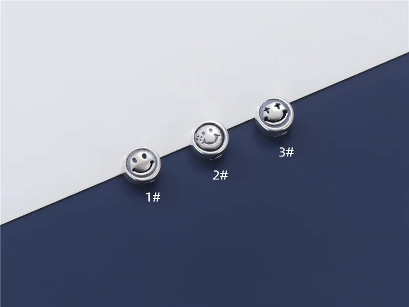 2pcs 925 Silver Smile Face Round Beads 3 Models DIY Jewelry Accessories