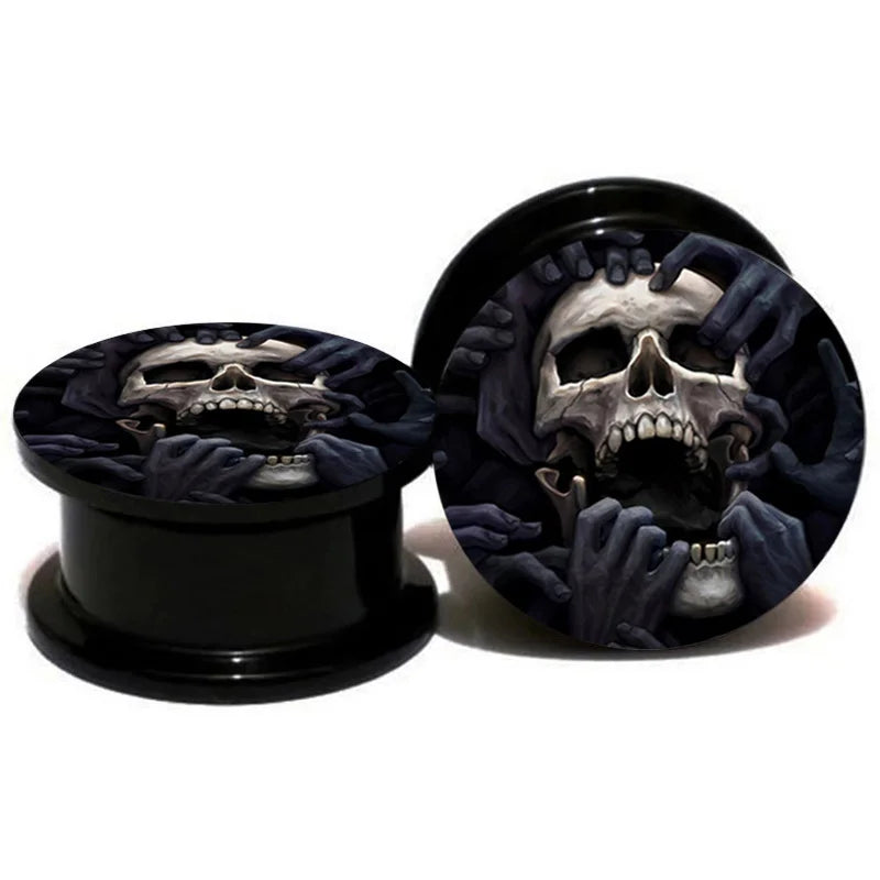 2pcs Skull Ear Gauge Plug Tunnel Stretcher 6mm-25mm Body Piercing Jewelry