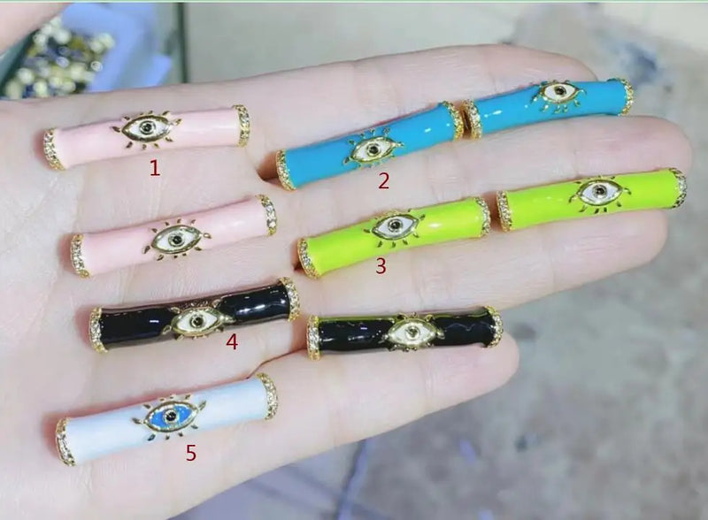 2pcs Colorful Crystal Eyes Tube Pendant Enamel Charms DIY Bracelet