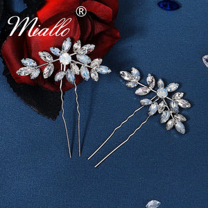 Crystal Leaf Hair Pins Forks Women Bridal Wedding Hair Accessories