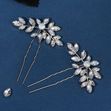 Crystal Leaf Hair Pins Forks Women Bridal Wedding Hair Accessories