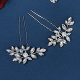 Crystal Leaf Hair Pins Forks Women Bridal Wedding Hair Accessories