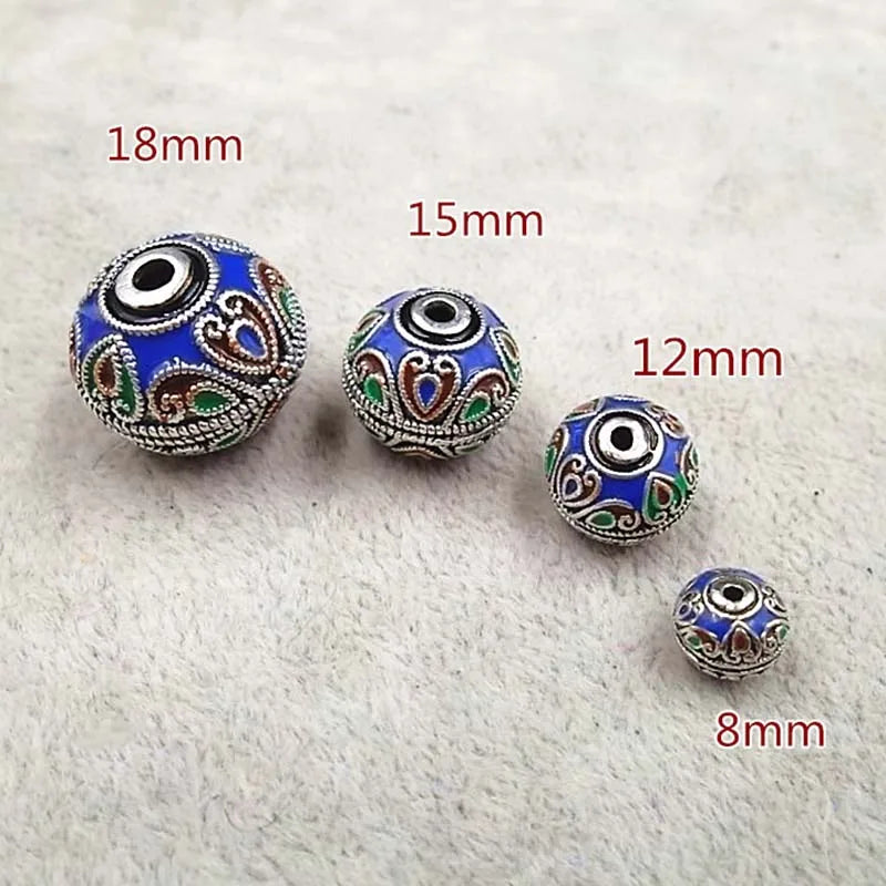 2pcs Enamel Nepal Beads 8-18mm Round Spacer Beads DIY Bracelets Earrings Charm