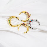 2pcs Stainless Steel 3D Moon Charm Pendant Colorful Crystal Rhinestone DIY