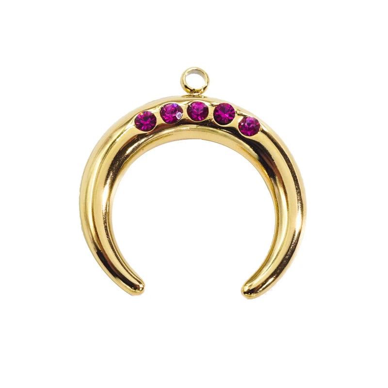 2pcs Stainless Steel 3D Moon Charm Pendant Colorful Crystal Rhinestone DIY