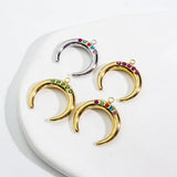 2pcs Stainless Steel 3D Moon Charm Pendant Colorful Crystal Rhinestone DIY