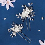 Crystal Flower Hair Pins Forks Jewelry Bridal Wedding Accessories Pearl