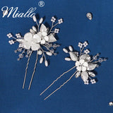 Crystal Flower Hair Pins Forks Jewelry Bridal Wedding Accessories Pearl