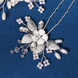 Crystal Flower Hair Pins Forks Jewelry Bridal Wedding Accessories Pearl