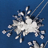 Crystal Flower Hair Pins Forks Jewelry Bridal Wedding Accessories Pearl