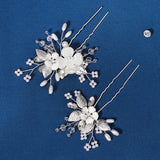 Crystal Flower Hair Pins Forks Jewelry Bridal Wedding Accessories Pearl