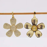 2pcs 37mm Golden Plated Cz Flower Pendant