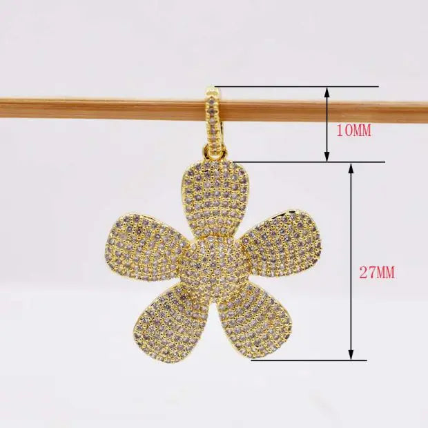 2pcs 37mm Golden Plated Cz Flower Pendant