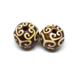 2pcs Tibetan Dzi Beads Natural Stone Lucky Cloud Patterns Round Shape