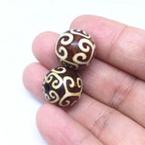 2pcs Tibetan Dzi Beads Natural Stone Lucky Cloud Patterns Round Shape