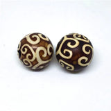 2pcs Tibetan Dzi Beads Natural Stone Lucky Cloud Patterns Round Shape