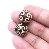 2pcs Tibetan Dzi Beads Natural Stone Lucky Cloud Patterns Round Shape