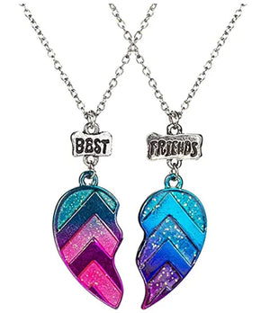 Magnetic Forever Couple Necklace Heart Pendant Chain Rainbow Splicing