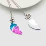 Magnetic Forever Couple Necklace Heart Pendant Chain Rainbow Splicing