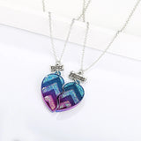 Magnetic Forever Couple Necklace Heart Pendant Chain Rainbow Splicing