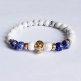 2pcs Men's Antique Silver Skull Yoga Bracelets Natural Howlite Beads Buddha Jewe