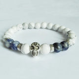2pcs Men's Antique Silver Skull Yoga Bracelets Natural Howlite Beads Buddha Jewe