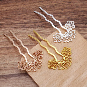 2pcs Metal Brass U Shape Hair Pins Flower Hair Forks