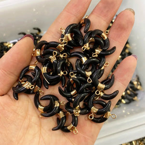 2pcs Agates Stone Crescent Shape Pendant for DIY Jewelry Making