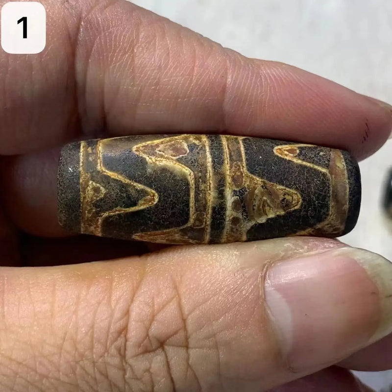 Natural Rare Double Tiger Tooth Dzi Beads Old Agate Beads Amulet Jewelry