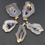 2pcs Grey Agate Druzy Amethysts Pendants Reiki Charms DIY