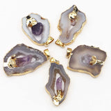 2pcs Grey Agate Druzy Amethysts Pendants Reiki Charms DIY