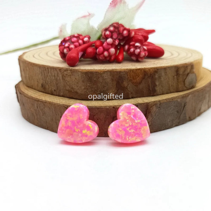 (2pcs/lot) 10mm Opal Stone Beads & Fire Pink Opal Heart Pendant Charm