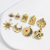2pcs Stainless Steel 14K Evil Eye Flower Star Charm Pendant Crystal Rhinest