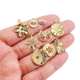 2pcs Stainless Steel 14K Evil Eye Flower Star Charm Pendant Crystal Rhinest