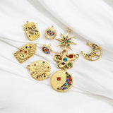 2pcs Stainless Steel 14K Evil Eye Flower Star Charm Pendant Crystal Rhinest
