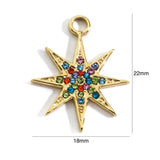 2pcs Stainless Steel 14K Evil Eye Flower Star Charm Pendant Crystal Rhinest