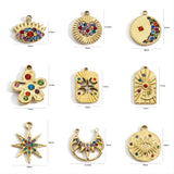 2pcs Stainless Steel 14K Evil Eye Flower Star Charm Pendant Crystal Rhinest
