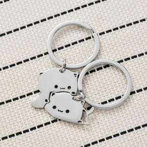 2pcs Stainless Steel Cat Keychain Couple Lover Matching Keyring Pendants