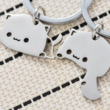 2pcs Stainless Steel Cat Keychain Couple Lover Matching Keyring Pendants