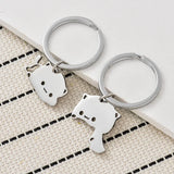 2pcs Stainless Steel Cat Keychain Couple Lover Matching Keyring Pendants