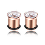 2pcs Steel CZ Gem Screw Fit Ear Plug Gauges Piercings