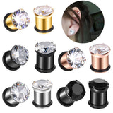 2pcs Steel CZ Gem Screw Fit Ear Plug Gauges Piercings
