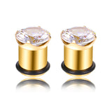 2pcs Steel CZ Gem Screw Fit Ear Plug Gauges Piercings