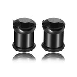 2pcs Steel CZ Gem Screw Fit Ear Plug Gauges Piercings