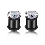 2pcs Steel CZ Gem Screw Fit Ear Plug Gauges Piercings