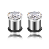 2pcs Steel CZ Gem Screw Fit Ear Plug Gauges Piercings