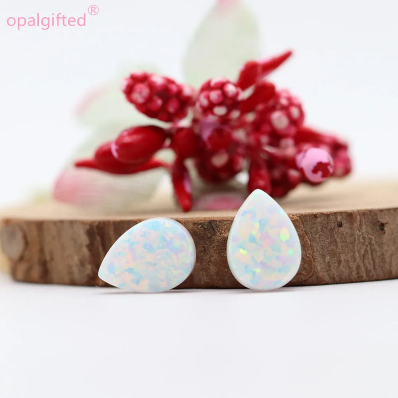 (2pcs/lot)Synthetic 8*11mm Blue/White Opal Pear/Drop Shape Opal beads Pendant