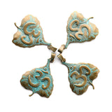 2pcs Verdigris Patina Heart Leaf Charms Tribal Totem Pendant