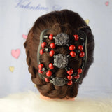 2pcs African Butterfly Sunflower Hair Comb with Wooden Beads